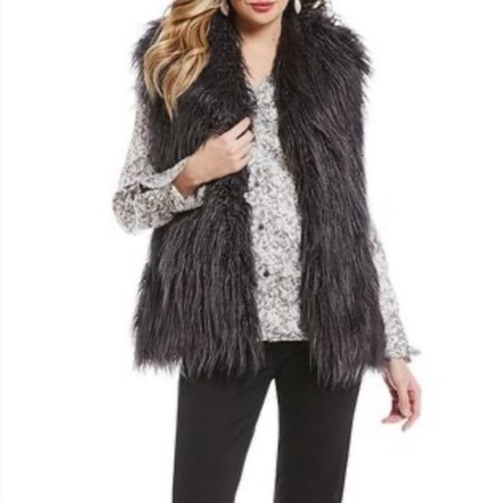 HALSTON Faux Fur Charcoal Vest